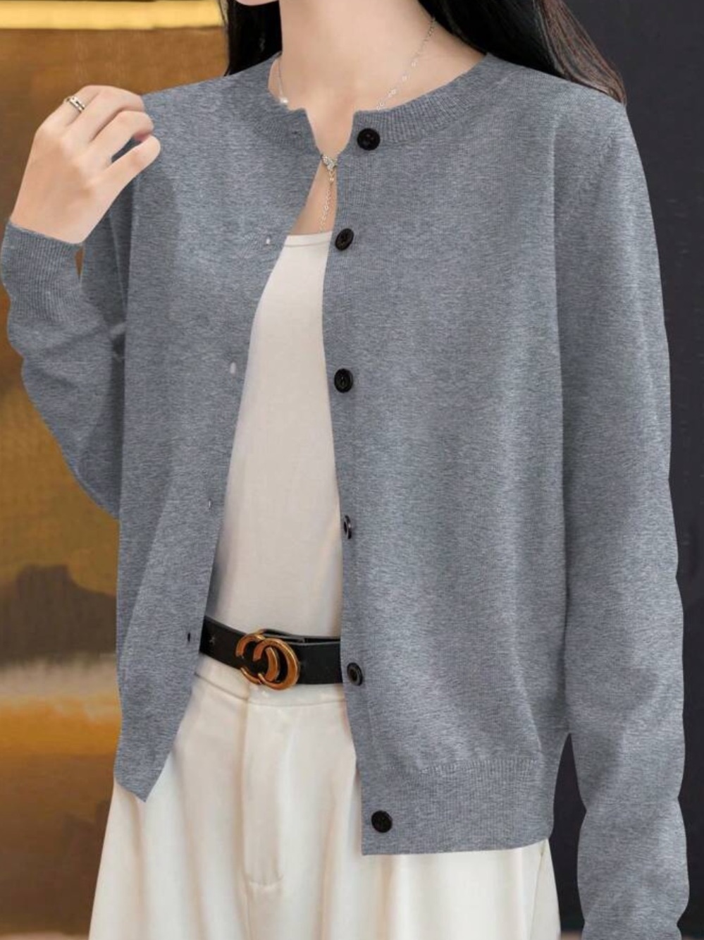 Gray Button-Front Cardigan - Picture 6 of 6